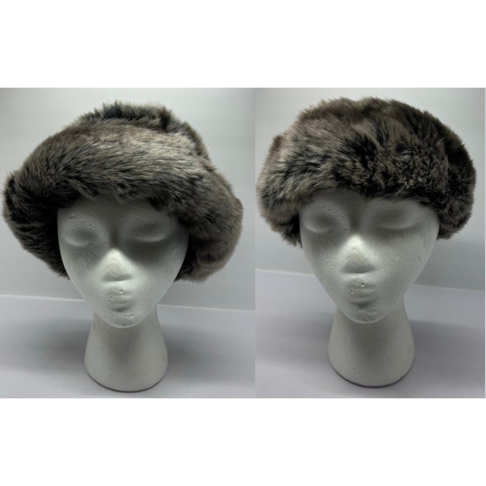 Parkhurst Faux Fur Gray Bowler Hat and Matching Headband Oversized Warm Adult